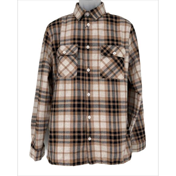 Boohoo Man Long Sleeve Checked Overshirt in Taupe Size Small - Picture 3 of 14
